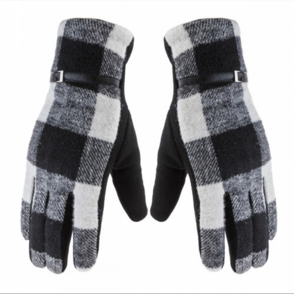 NWT- WOMEN’S BLACK AND WHITE PLAID SMART TOUCH GLOVES - Picture 2 of 5
